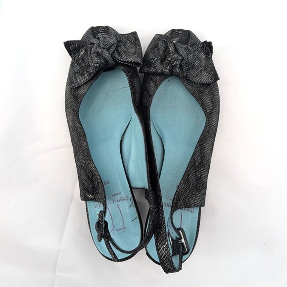 Thierry Rabotin Shoes - Thierry Rabotin Peep Toe Slingback Heels Black Textured Leather Bow Pumps Sz 8.5
